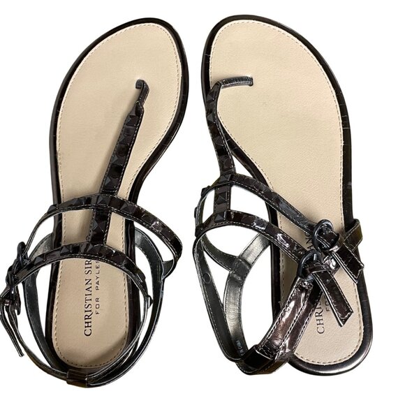Christian Siriano Payless Rock Stud Metallic Thong Double Strap Sandals Sz 7.5 - Picture 1 of 7